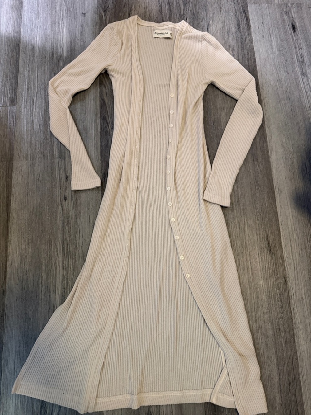 Light Cream Ribbed Long-Sleeve Duster Cardigan